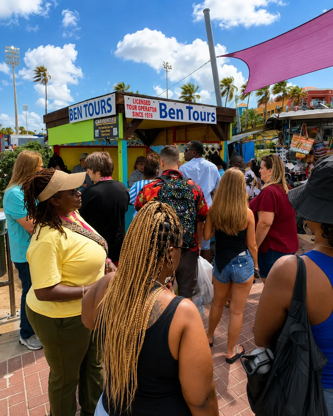 Cruise passengers meeting Ben Tours at the Curaçao cruise terminal near Gate 1
